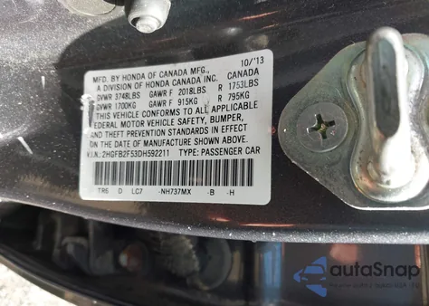 2013 Honda Civic Lx from USA, damaged, VIN 2HGFB2F53DH592211